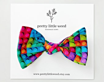 Building Brick Hair Bow, Vibrant Print, Alligator Clip or Headband