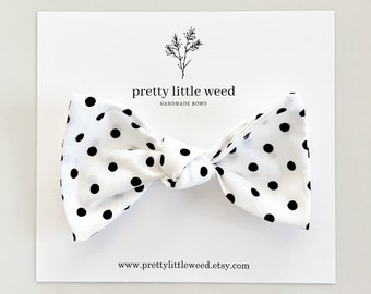 Polka Dot Toddler Hair Bow, White and Black, Alligator Clip or Headband