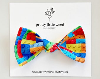 Building Brick Hair Bow, Colorful Block Print
