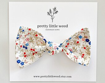 Patriotic Floral Baby Bow, 4th of July Headband or Clip