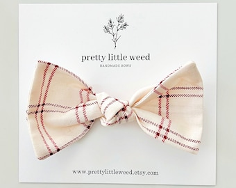 Cream Cranberry Plaid Hair Bow, Fall Headband