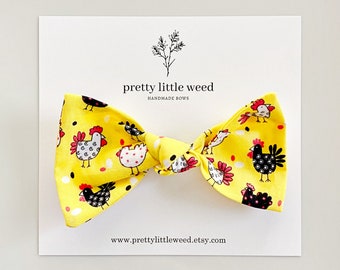 Yellow Chicken Print Bow, Farm Birthday Party