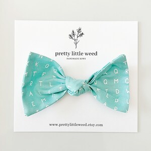 aqua alphabet bow, back to school hair bow, back to school bow, alphabet hair bow, school hair bow, school bow, first day of school hair bow