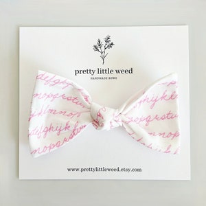 pink cursive alphabet bow, back to school hair bow, back to school bow, alphabet hair bow, school hair bow, bows, first day of school bow