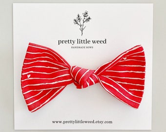 Red Stripe Mini Heart Hair Bow, Patriotic 4th of July