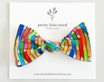 Colored Pencil Print Hair Bow, Back to School Bow