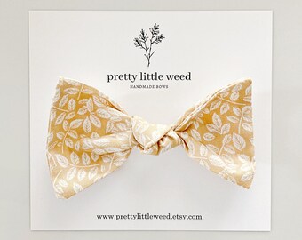 Wheat Fall Leaves Toddler Hair Bow, Neutral Autumn Bow