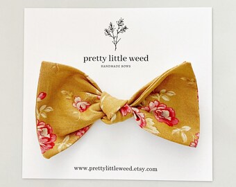 Mustard Floral Hair Bow, Fall Baby Headband or Clip