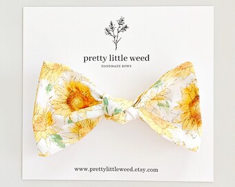 Watercolor Sunflower Baby Bow, Fall Toddler Hair Clip or Headband