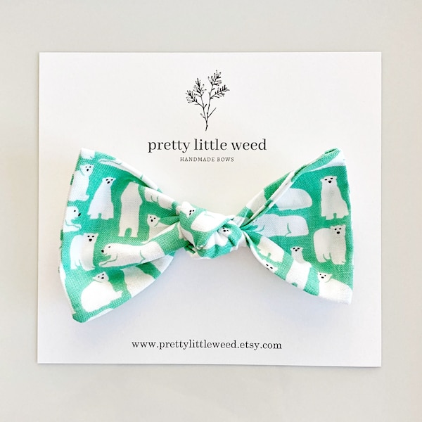 polar bear hair bow, aqua mint baby bow, Winter hair bow, polar bear bow, Winter Bow, Christmas hair bow, polar bear baby, Christmas bow