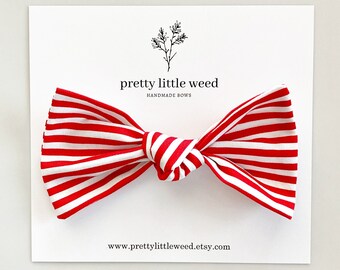 Red White Striped 4th of July Hair Bow, Patriotic Headband