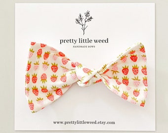Strawberry Print Hair Bow, Summer Cotton Bow, Alligator Clip or Headband