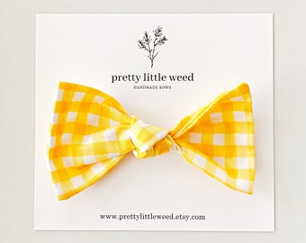 toddler hair bow, summer toddler hair bow, toddler bow, gingham bow, yellow gingham hair bow, yellow gingham headband, yellow hair bow, bows