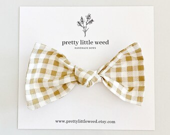 Sage Gingham Plaid Toddler Hair Bow, Alligator Clip or Headband