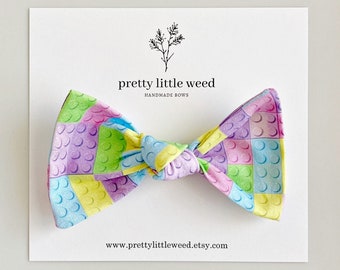 Pastel Building Brick Hair Bow, Handmade Alligator Clip or Headband