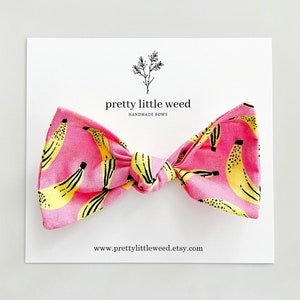 pink fun banana hair bow, pink banana bow, banana hair bow, banana bows, banana bow, banana party, banana bow headband, banana birthday bow