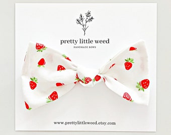 Strawberry Print Hair Bow, Baby Toddler Bow, Alligator Clip or Headband