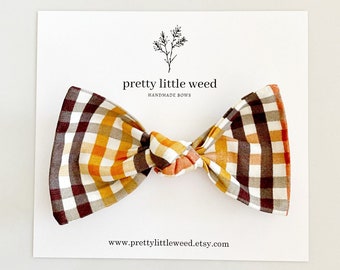 Thanksgiving Plaid Toddler Bow, Fall Hair Clip or Headband