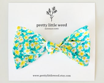 Teal Daisy Floral Hair Bow, Summer Baby Headband