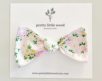 Floral Baby Bow, Ice Gray Print, Toddler Headband or Clip