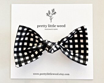 Gingham Hair Bow, Black & White Check, Toddler Bow