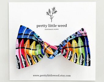 Crayon Print Hair Bow, Back to School Headband or Clip