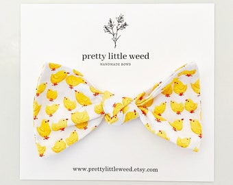 Yellow Chick Print Hair Bow, Farm Birthday Party