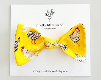 Bright Yellow Chicken Print Bow, Farm Birthday Party