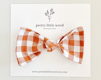 Clay Gingham Hair Bow, Fall Baby Headband or Clip