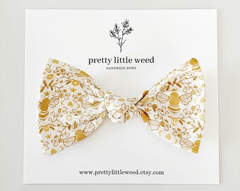 Honey Bee Hair Bow, Floral Print, Baby Toddler Headband