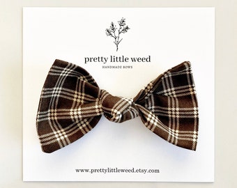Brown Plaid Hair Bow, Winter Toddler Bow, Baby Headband