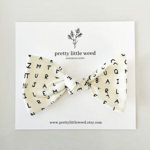 cream alphabet bow, back to school hair bow, back to school bow, alphabet hair bow, school hair bow, letters bow, first day of school bow