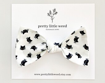 Black Cat Print Hair Bow, Halloween Bow, Toddler Clip or Headband