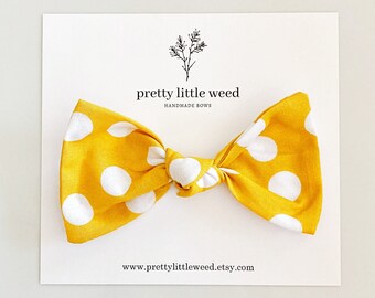 Mustard Polka Dot Hair Bow, Baby Headband or Clip