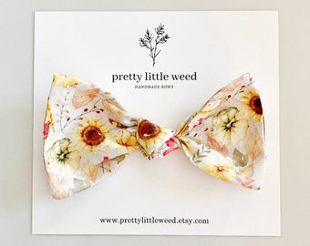 Sunflower Pumpkin Fall Bow, Toddler Hair Clip or Headband