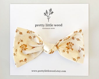Vintage Cream Tea Floral Bow, Baby Toddler Hair Clip or Headband