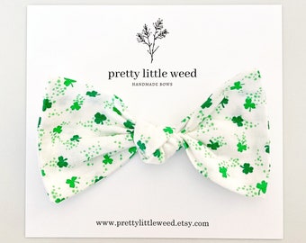 Shamrock Hair Bow, St Patricks Day Clover Print Bow, Baby Headband or Clip