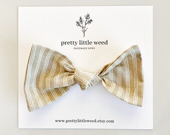 Taupe Striped Baby Bow, Winter Hair Clip or Headband