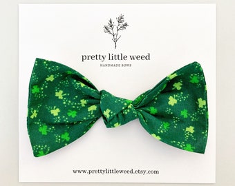 Green Clover St. Patrick's Day Bow, Shamrock Hair Clip or Headband