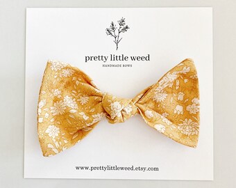Mustard Floral Hair Bow, Fall Baby Headband, Toddler Clip
