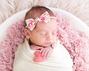 Floral Print Toddler Hair Bow, Soft Nylon Headband or Clip