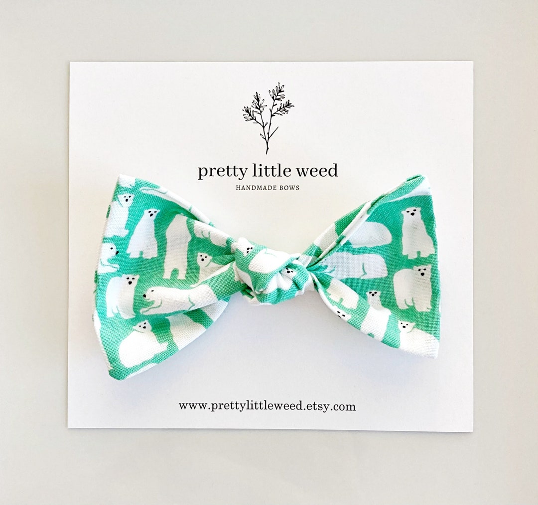 Pear Bear Embroidered Bow Powder Blue