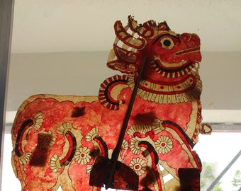 Original Leather Shadow Puppet Vintage Collectible Nandi Figure Indian Puppetry wayang