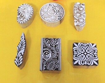 Lot 6pc Wooden Printing Block Stamps