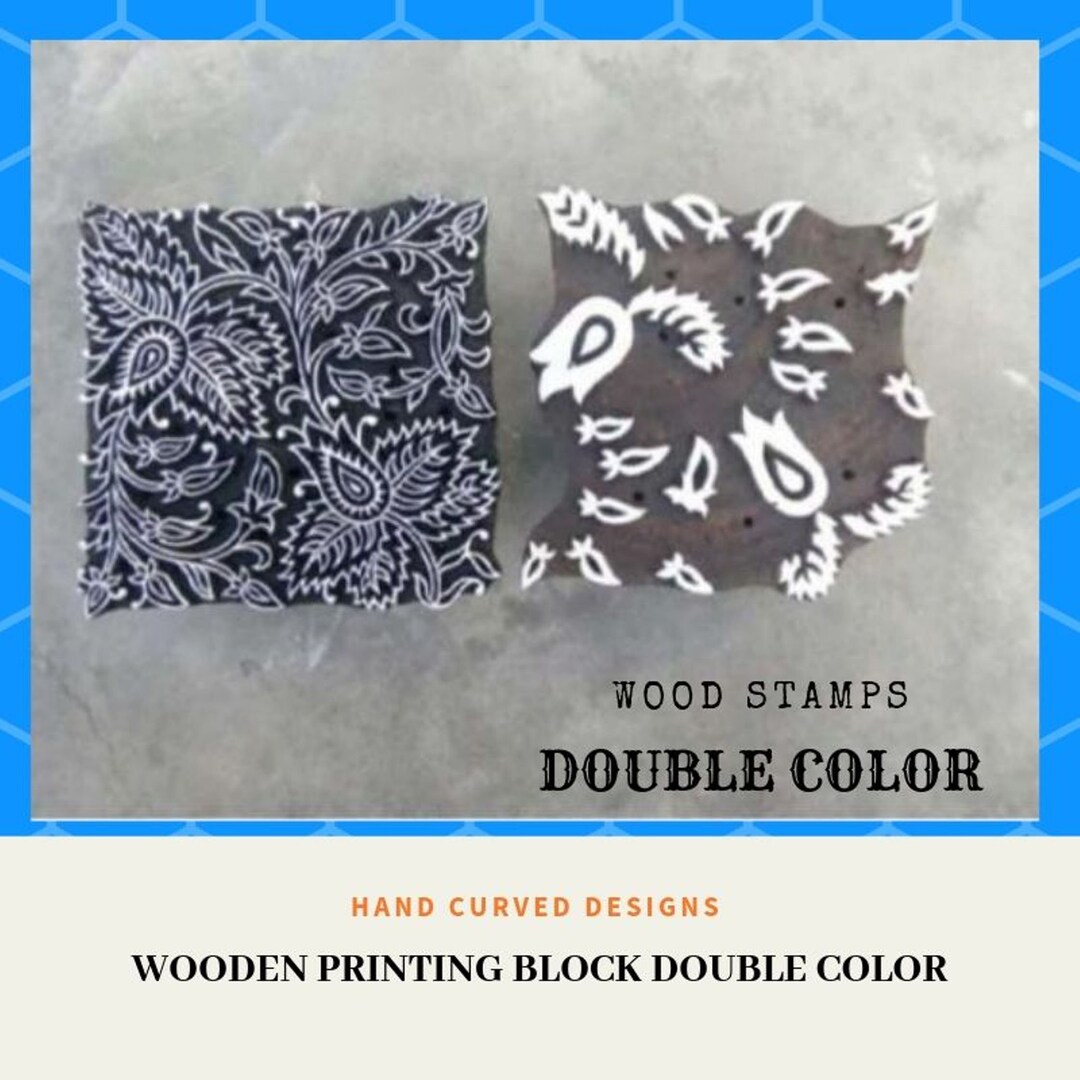 Two Colors Wooden Printing Block Stamp Hand Curved Double Color Designs ...