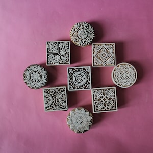 Juego de sellos decorativos de bloque de impresión de madera de 9 bloques cuadrados de formas