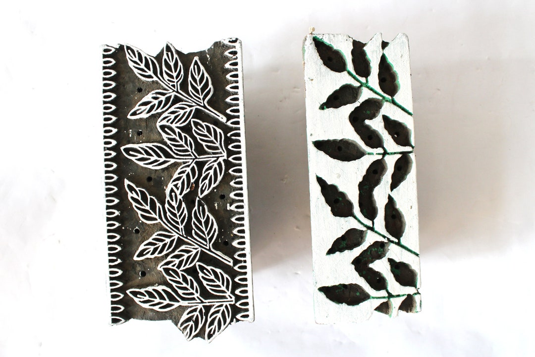 Vintage Wooden Printing Blocks Double Color Textile Designs Stamps