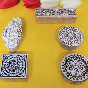 Tampons en bois (lot de 5) Motifs d'impression en bloc