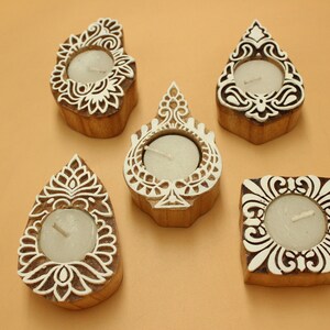 Wooden decorative diya stand hamd curved candle holder Set of 5