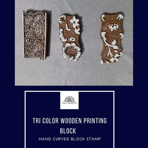 Tricolor wooden printing block textile handcarved block print stamp